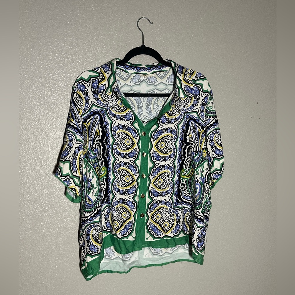 Haute Hippie Paisley Print Silk Blouse Size L boho Chic resort wear coastal